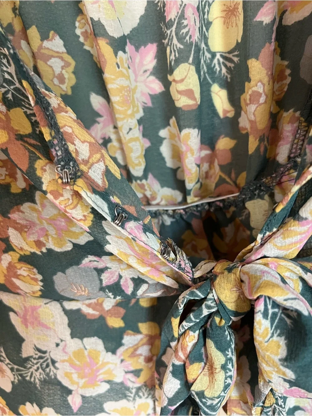 Free People Green Floral Tie-Front Blouse
